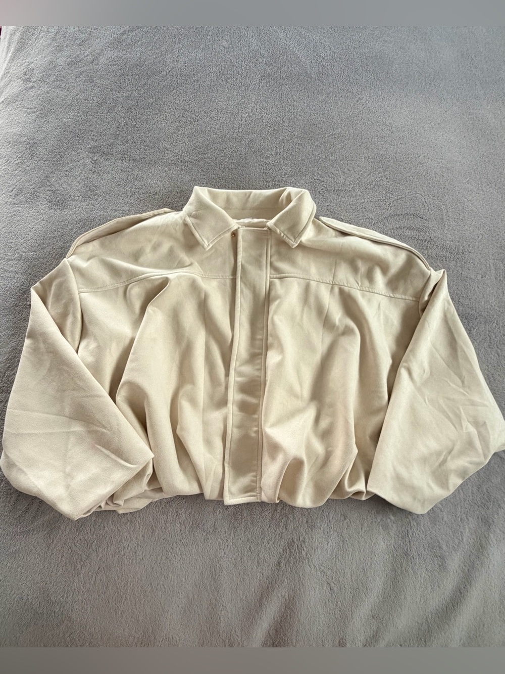 Neutral Cream Women's Bomber Jacket - Lightweight Zip-Front Suede Feel Size M